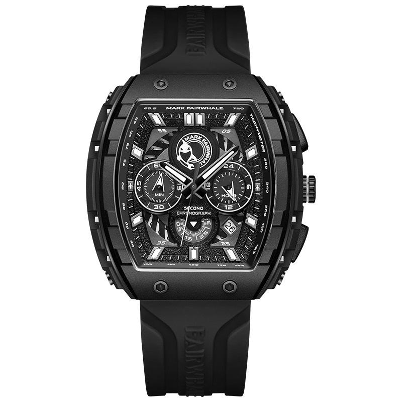 Mark Fairwhale Brand Men's Silicone Quartz Watch Luminous Pointer Dial 30M Water Resistant Wine Barrel Case Sports Wristwatch