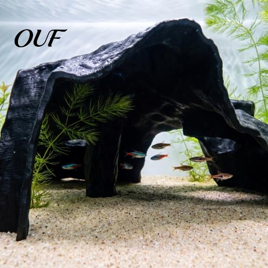 Betta Fish Cave Aquarium Corner Hideout, under Gravel Tunnel, Tank Decor Stone-Look Hideout Viewing Tunnel for Shrimp Aquatic Pet Accessories