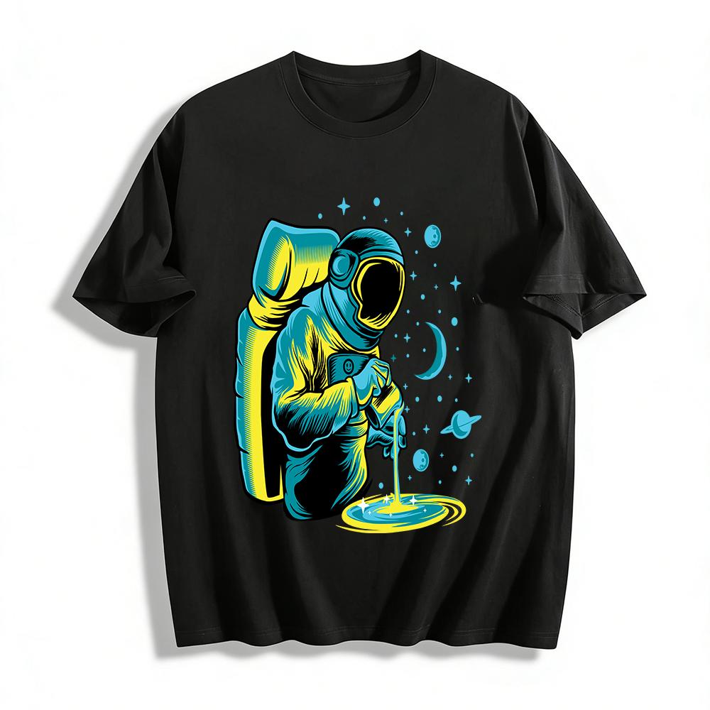 Astronaut Pouring Star River Creative Print Casual Short Sleeve Pure cotton T-shirt XXS