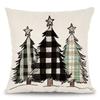 1pc Winter Green Christmas Pillowcase Hand Painted Plaid Truck Christmas Tree Cushion Cover For Sofa Farmhouse Home Decor