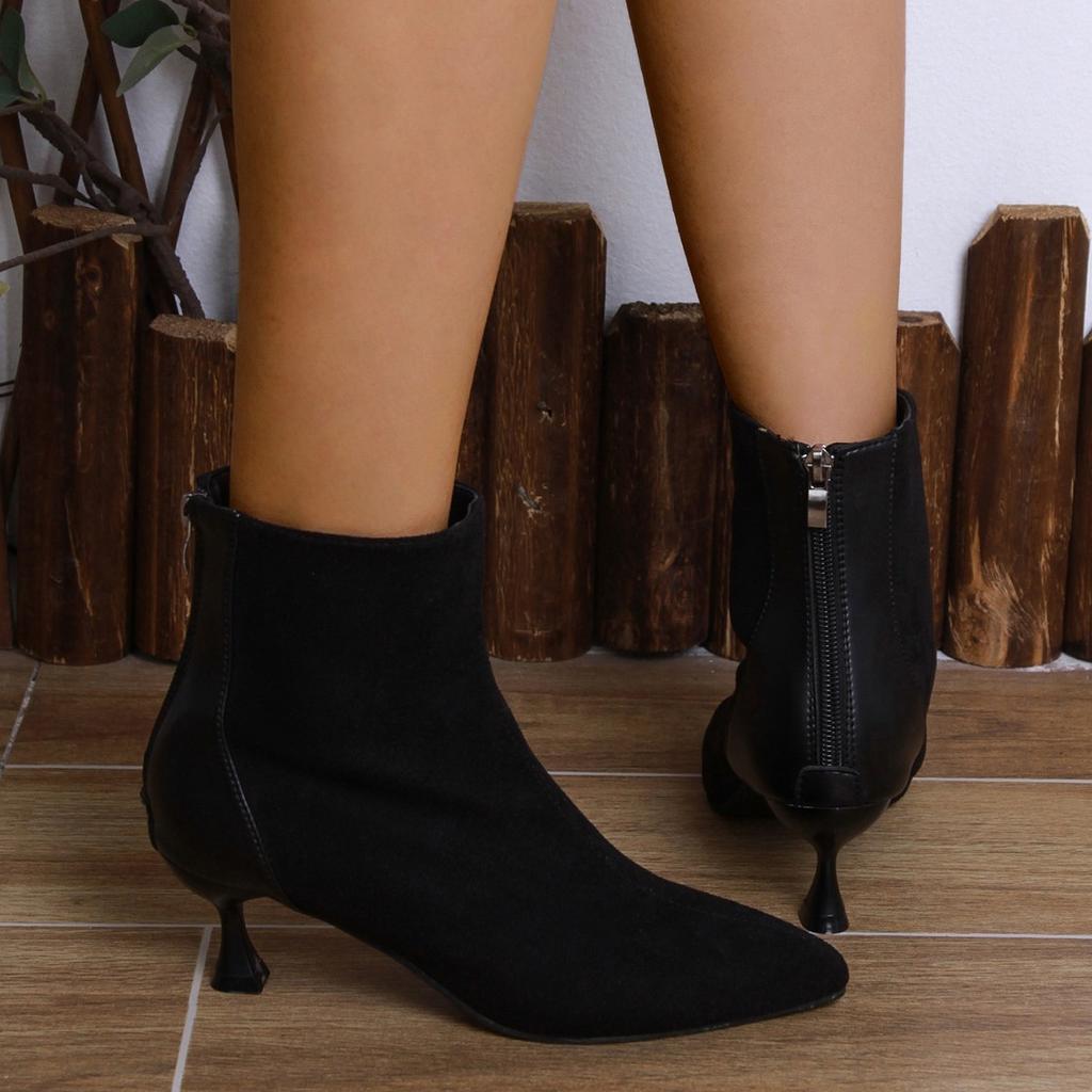 Modă Toamnă Iarnă Femei Cizme Confortabile Vârf Ascuțit Pantofi cu Toc Mic pentru Femei Cizme Confortabile cu Fermoar la Gleznă Zapatos De Mujer