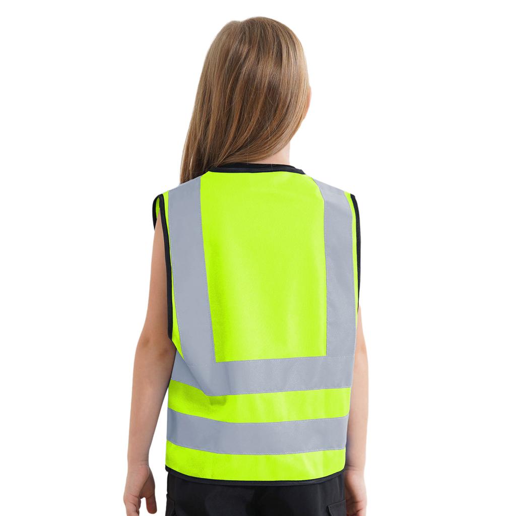 Unisex Barnesikkerhetsvest Ermeløs Glidelåsdesign Høy Synlighet Reflekterende Vest Frivillig Aktiviteter