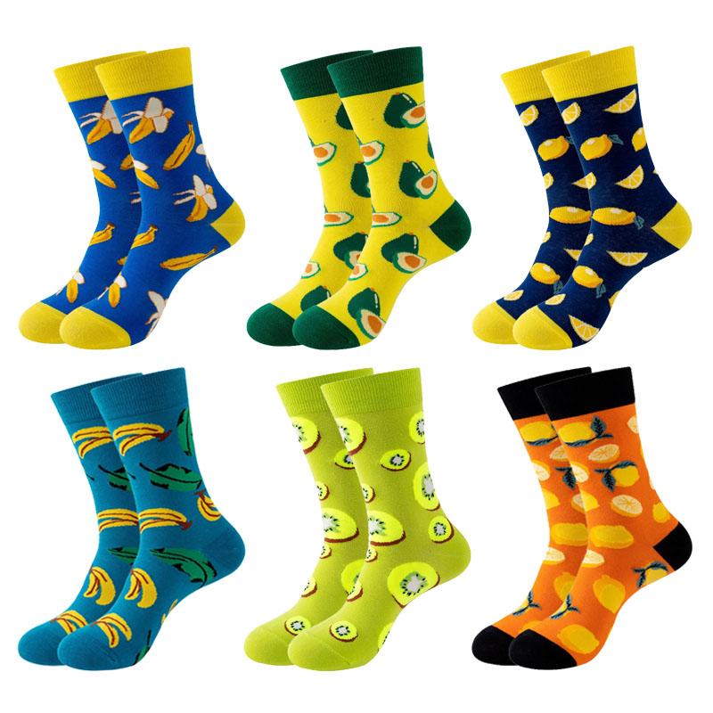 6 Pairs New Lovelty Cute Women and Men Funny Socks Fruit Lemon Banana Watermelon Avocado Happy Casual Socks EU37-44