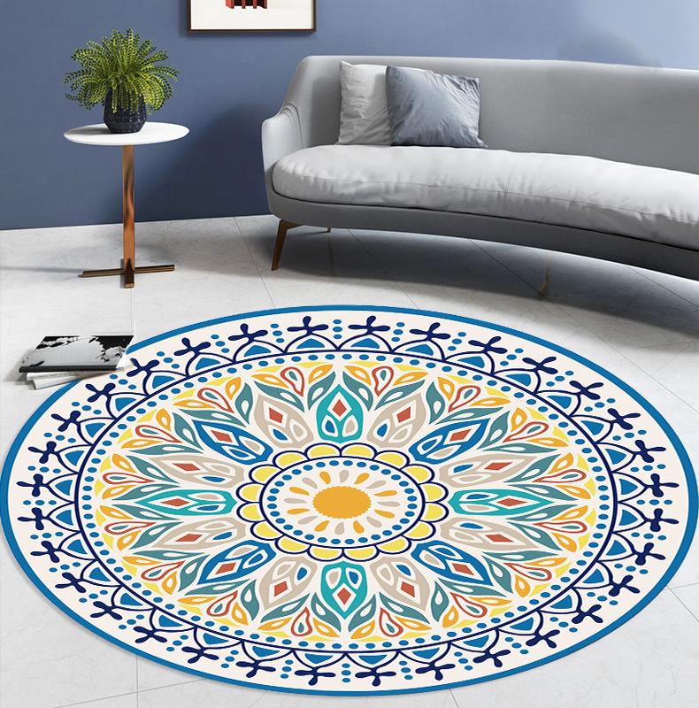 Ethnic Style Round Floor Mat Living Room Decoration Carpet Bathroom Kitchen Doormat Non-slip