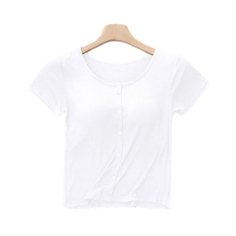 Modal Women's Short Sleeve Padded Top with Pajama-Style Back - Ribbed Base Layer for Inner or Outer Wear