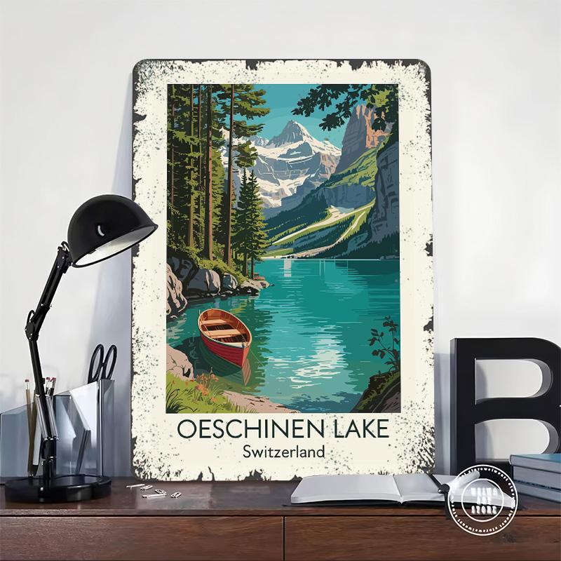 Oeschinen Lake Switzerland Travel Tin Plaque Poster Customized Wall Art Retro Vintage Metal Signs for Man Cave Home Decorations