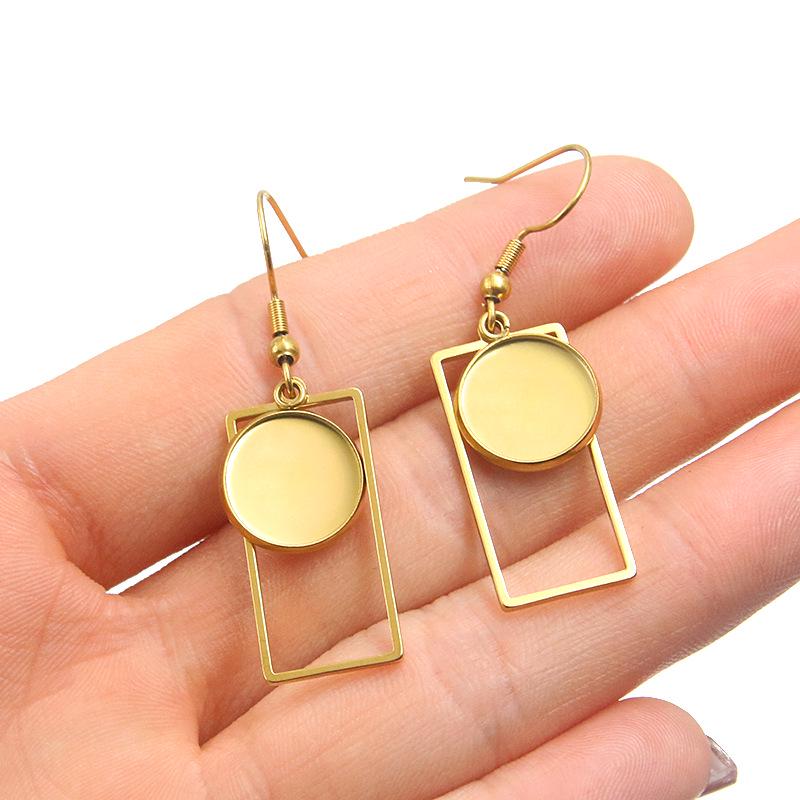 10 Styles Stainless Steel 12mm Time Gem Base Geometric Irregular Earring Hook Pendant