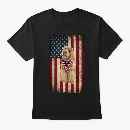 

Goldendoodle Flag Of July T shirt Made in the USA Size S to 5XL XL