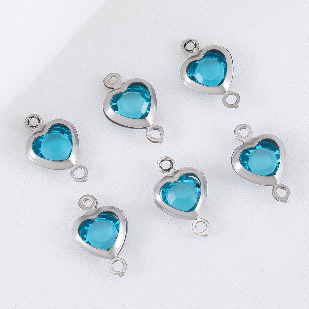 10pcs 7.5mm Stainless Steel Double Hole Heart Pendant Colorful Crystal Charms Connector for DIY Necklace Bracelet Jewelry Making