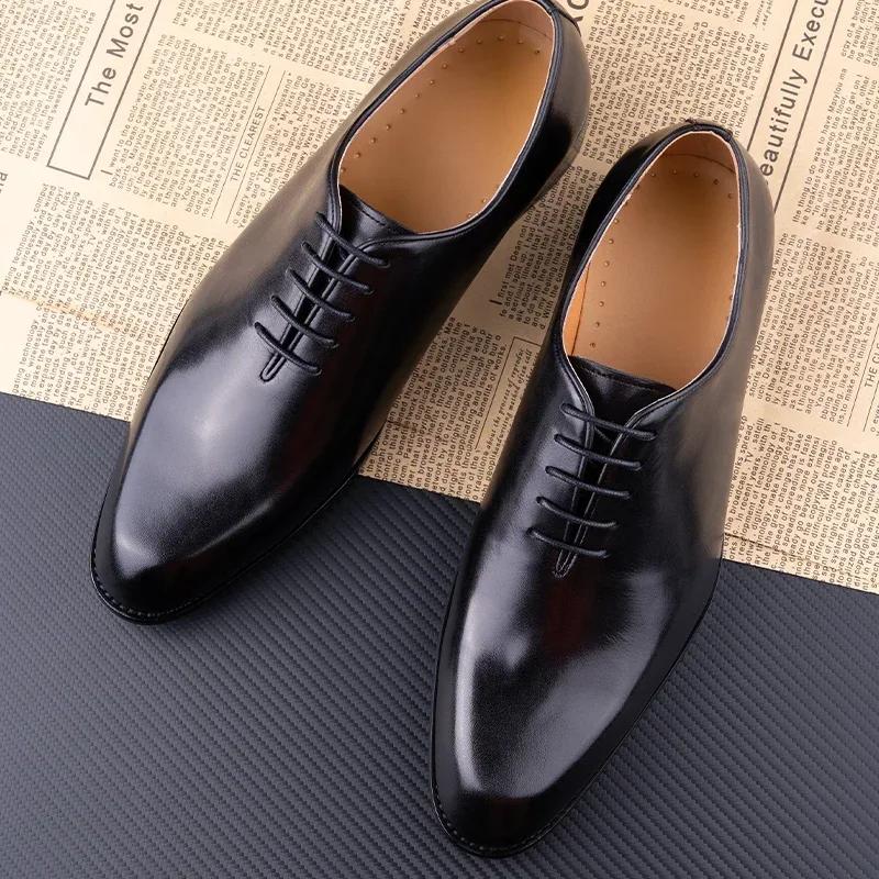 Pantofi noi de piele pentru bărbați, lucrați manual, de înaltă calitate, casual, Oxford, pantofi de lucru pentru afaceri, negru, cafea, cu șireturi, confortabili, pantofi pentru bărbați