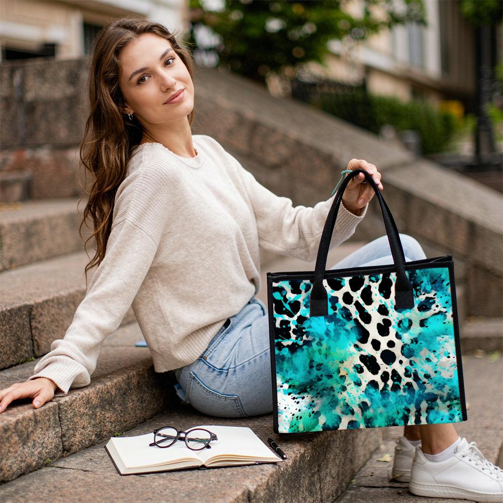 Trendy Turquoise Leopard Print Tote Bag Stylish Daily Use Casual Handbag
