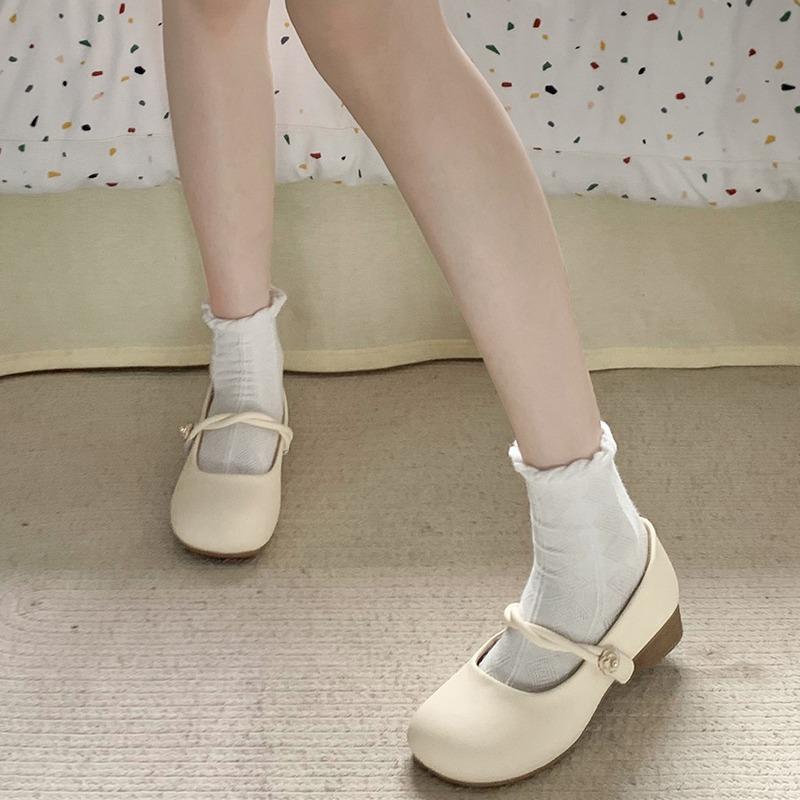 With skirt single shoes women's spring and summer versatile retro round head shallow mouth Mary Jane shoes tide