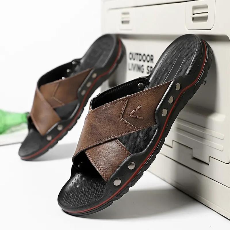 Big Size 47 48 Men Slippers Summer Vintage Italian Flats Casual Non-slip Beach Sandals Leather Flip Flop Slippers Flat Sandals