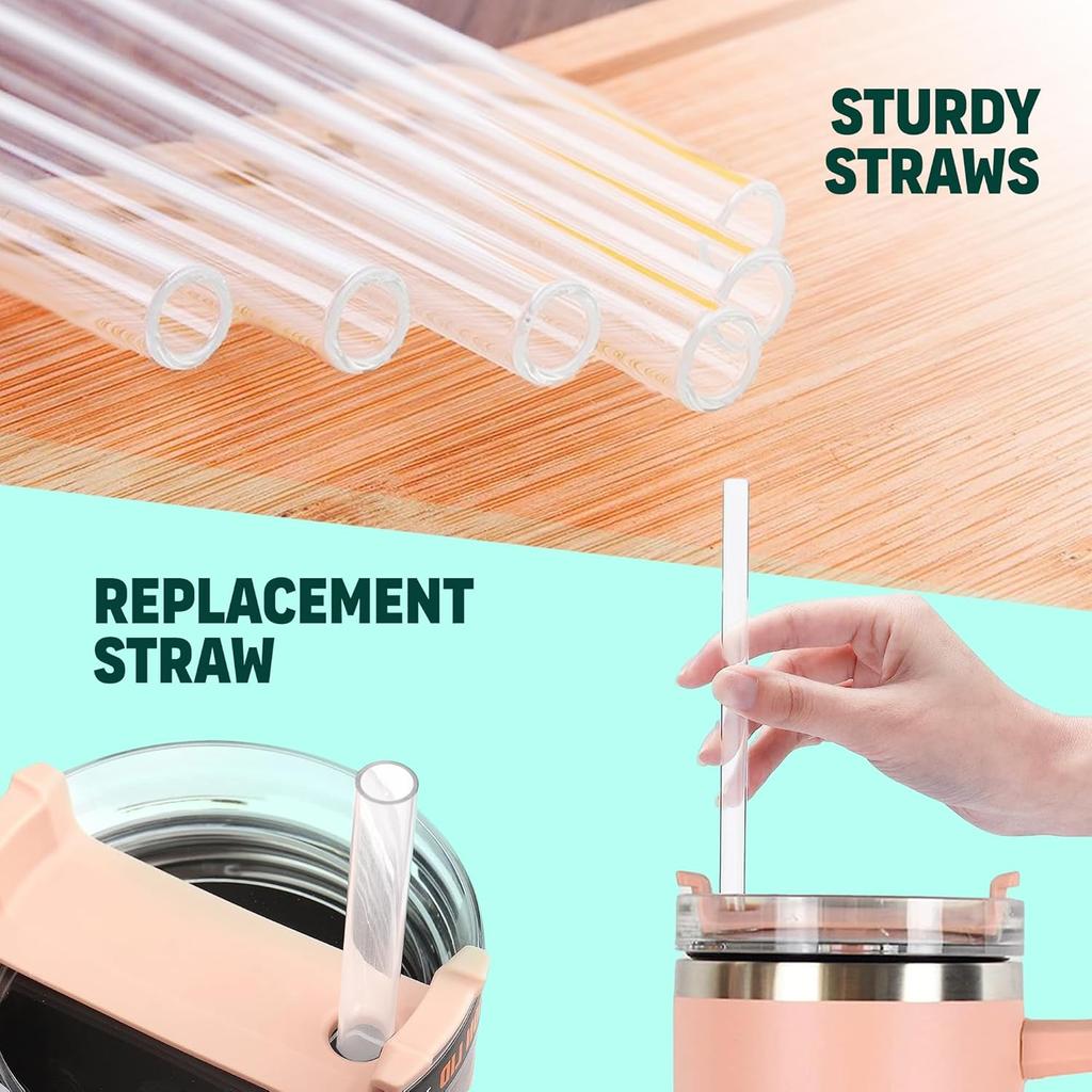 Replacement Straws for Stanley 40oz & 30oz Tumblers – 6 Pack Reble Plastic Straws with 2 Cleaning Brushes – BPA- Free Spill Stopper Accessories