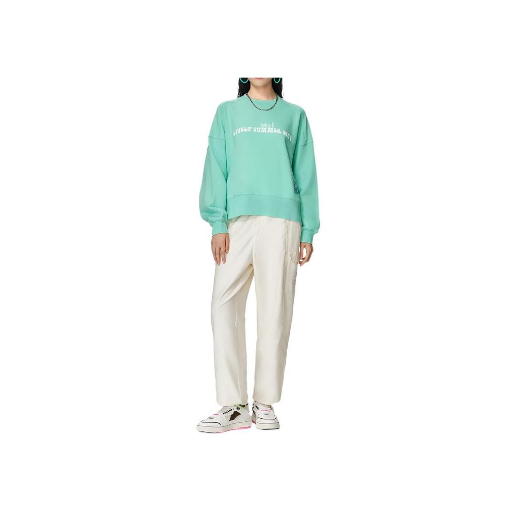 Li-Ning Badfive Series Printed Round Neck Pullover Sweatshirt Women Tops Green AWDS662-2