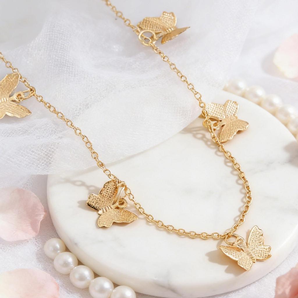 Retro Bohemian Butterfly Pendant Necklace - Romantic Layered Chain Jewelry for Women