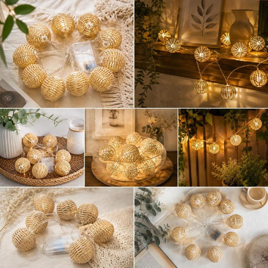 Decorative Woven Ball String Lights - 10 Pack for Indoor Outdoor Patio Decor (Battery Not Included)