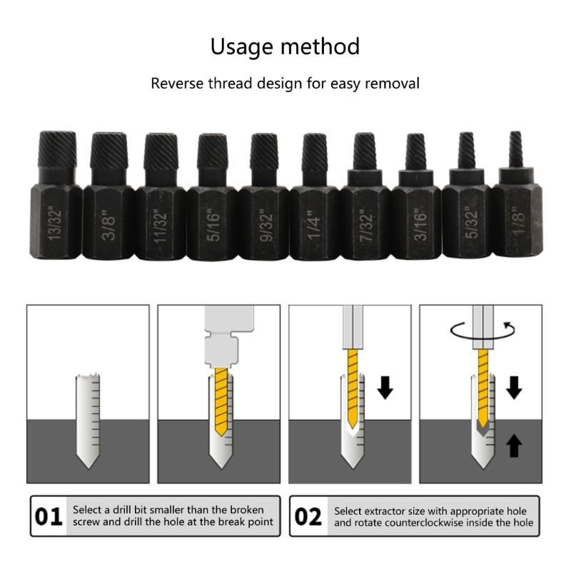 10pcs Heavy-Duty Screw Extractor Set Screw and Bolt Extractor Set for Removing Broken Screws, Bolts, Studs, Fittings,