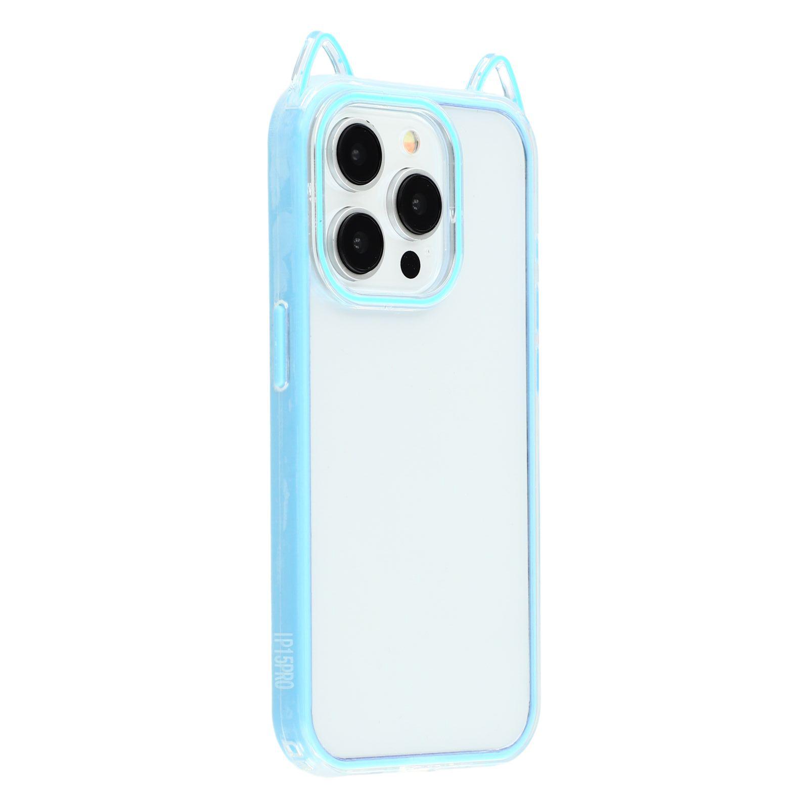 

For iPhone 14 Pro Max Case Cat Ear Design TPU+Acrylic Clear Phone Back Cover Baby Blue