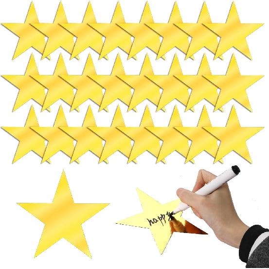 24 Pcs Gold Paper Stars Decoration, 5.9 Inch Golden Star Decor Double Sided Star Cutouts Glitter Printed Stars for Bulletin Poster Boards Wall Board