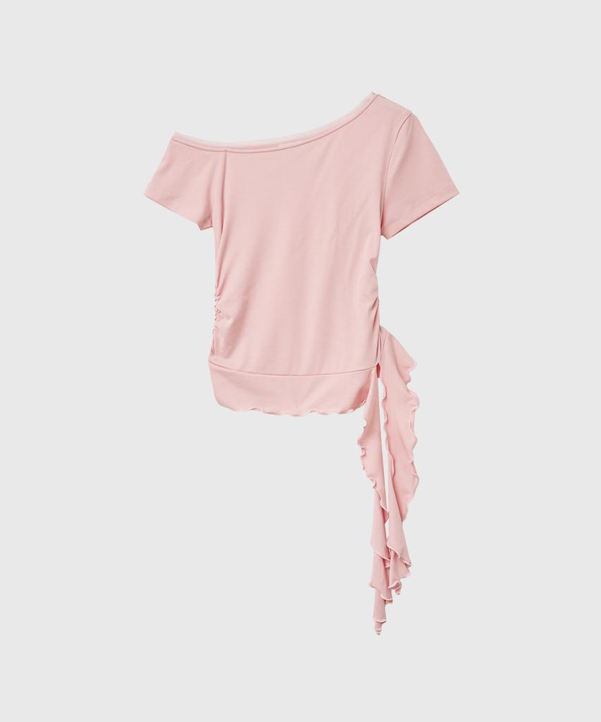 GENERALIDEA Mesh-Trimmed One-Shoulder T-Shirt [Pink] / Gf2Lts526