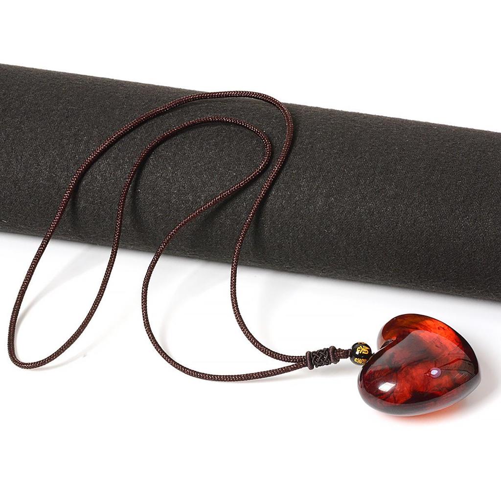 Ethnic Style Heart Sweater Chain Necklace with Gold Amber & Peach Butt Charms