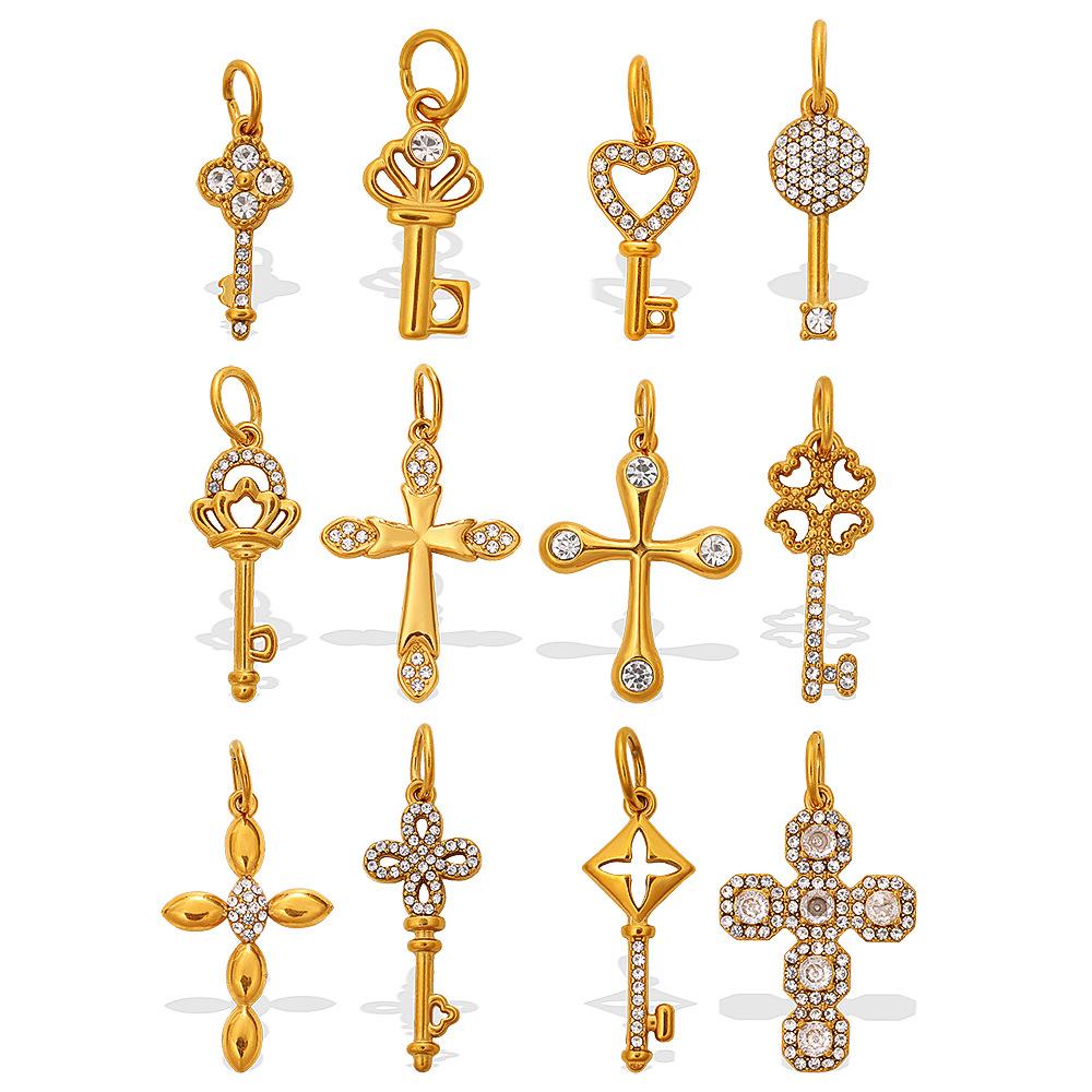 Gold Diamond Key Cross Pendant Multi-Style Personalized Pendant Diy Jewelry Accessories