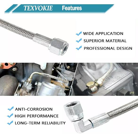 551871 60" Length Billet Steel Braided Turbo Oil Feed Line Length 4AN 90 Degree Straight Hose Straight PTFE line straight Hose End Pressure Stainless