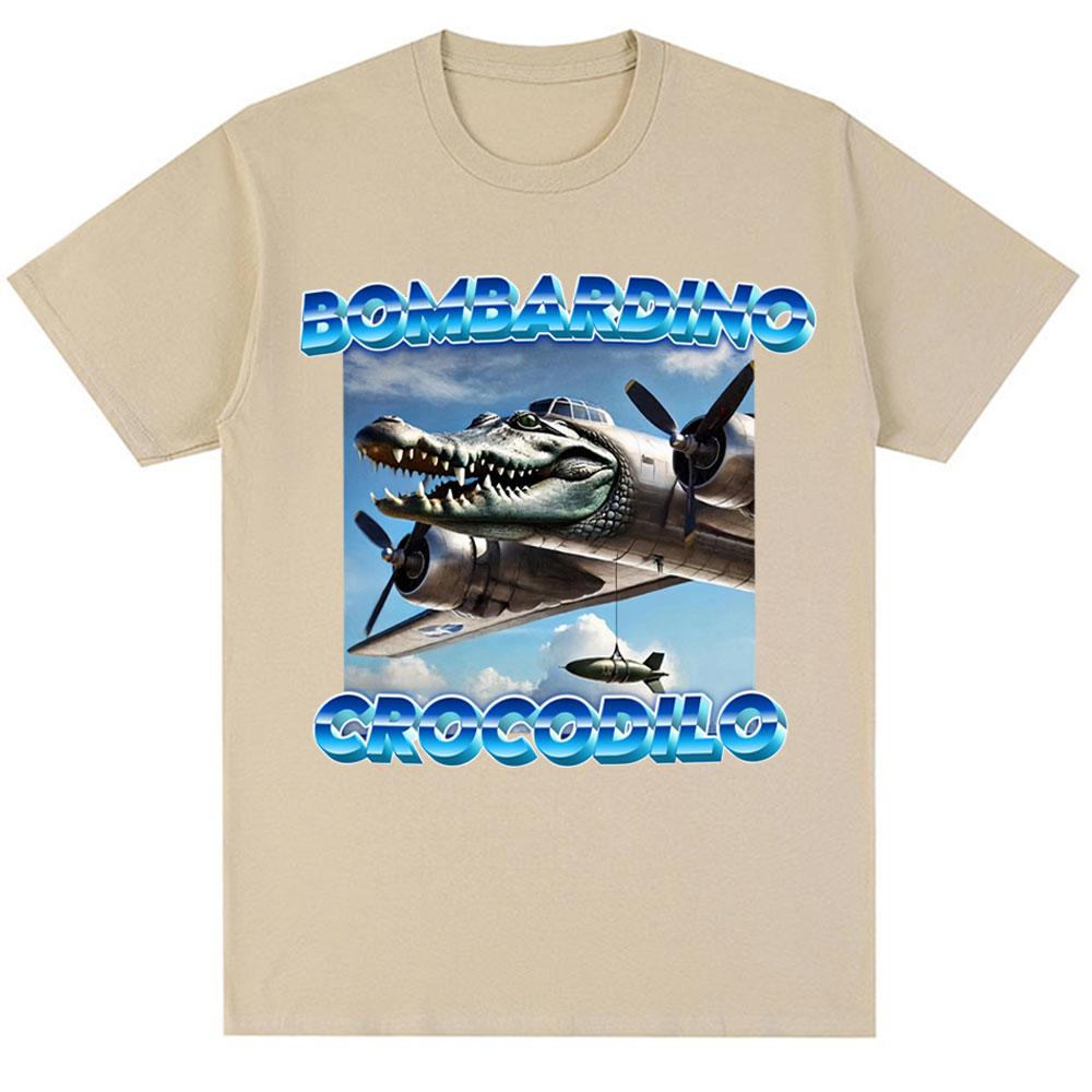 Bombardiro Krokodil Gator Lustiges Meme T-Shirt Humor Italienischer Hirnfraß Vintage Neuheit Geschenk T-Shirts Mode Locker Baumwoll T-Shirts