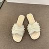 French small fragrant pearl slippers women's summer wear 2025 new fashion and leisure one-word flat-bottomed beach cool slippers