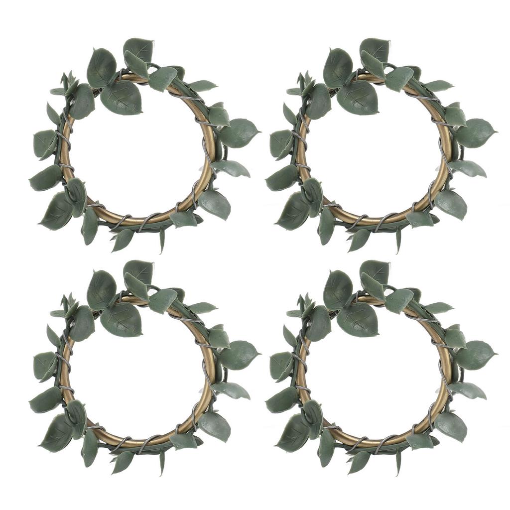 4PCS Napkin Holder Rings Green Leaf Decoration Metal Napkin Buckle Ring Set for Wedding Party