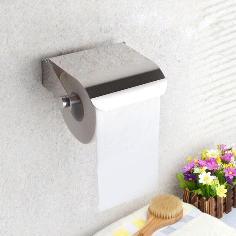 Cloakroom Toilet Wall Mounted Tissue Roll Holder Silver