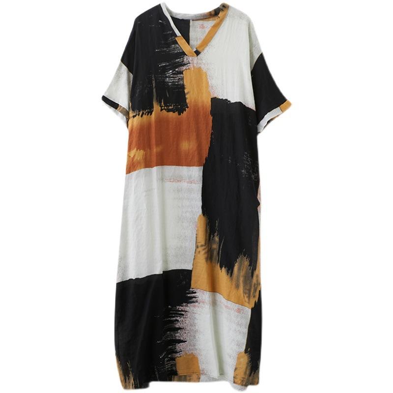 Летняя литература Плюс Свободное платье из хлопка и льна с принтом — фото 5