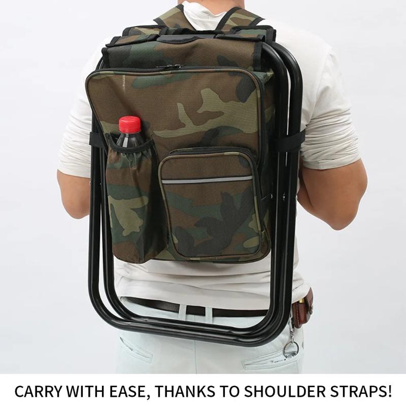 Portable Outdoor Multi-functional Folding Stool Portable Insulated Cooler Bag Backpackable Camping Beach Fishing Chair with Dual-shoulder Straps