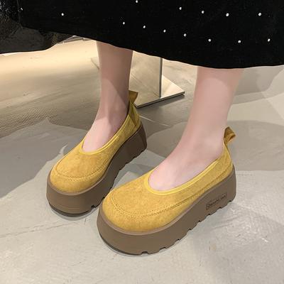 Aphixta 2025 Neue Wildleder-Plateau-Damen-Schuhe Gelbe Slipper Frühling Damen-Schuhe Prägnante Klobige Absatzschuhe Frau