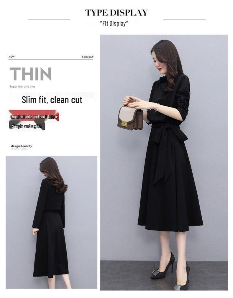 Elegant A-line Long Sleeve High Neck Dress with Bow Tie for Women - Spring/Autumn Collection