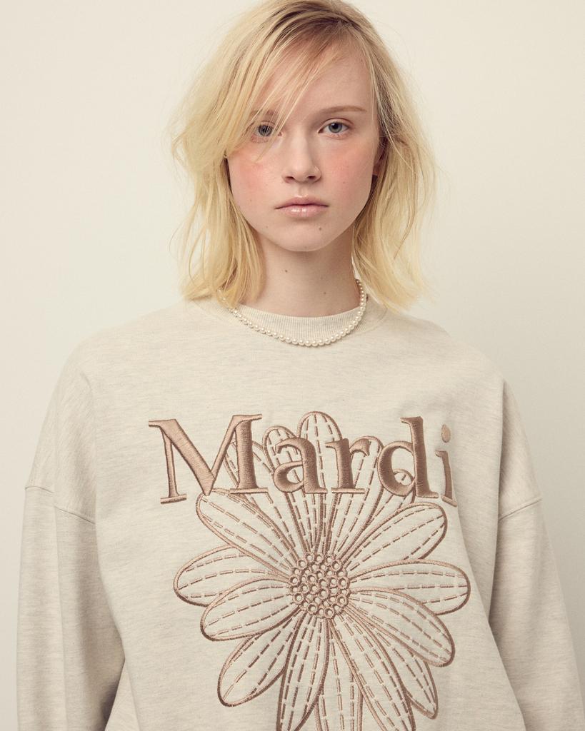 [mardimercredi] SWEATSHIRT FLOWERMARDI NEEDLEWORK OATMEAL TAUPE