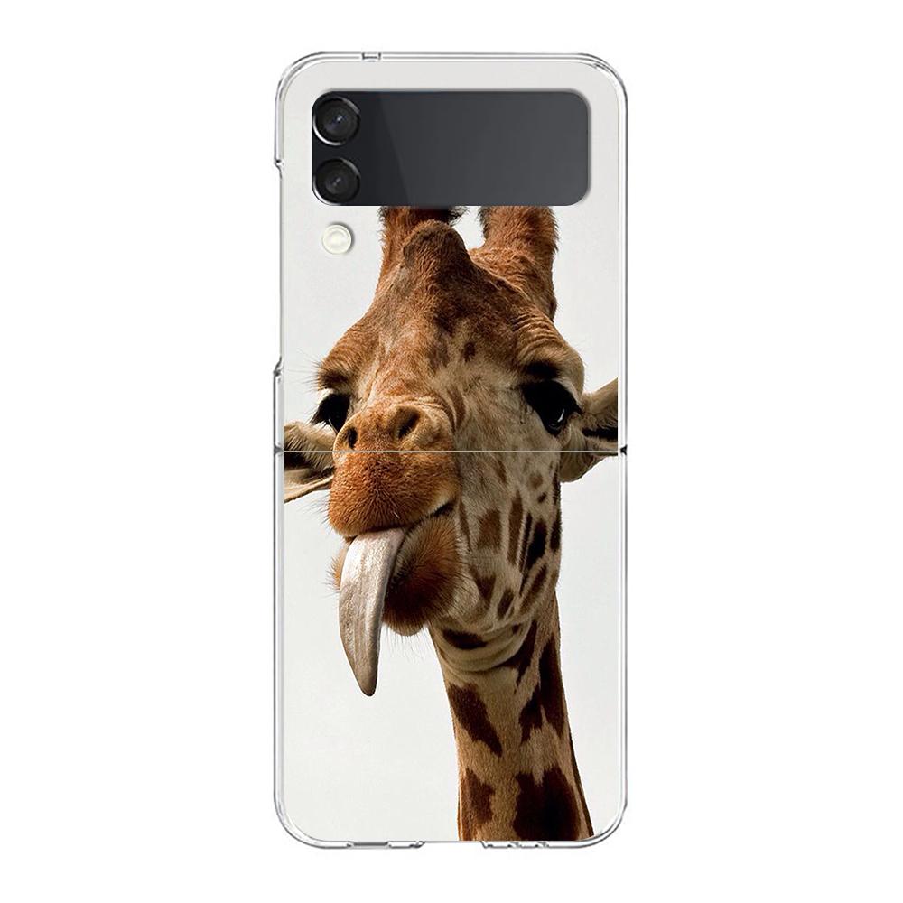 Giraffe Phone Case For Samsung Galaxy Z Flip 3 4 5 Hard Folding Clear PC Bumper For Samsung Z Flip3 Transparent Back Cover