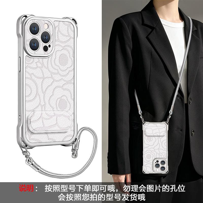 Rose printing applies to Apple 17 mobile phone case iphone15 four-corner lanyard 16promax bracket 14 lambskin.
