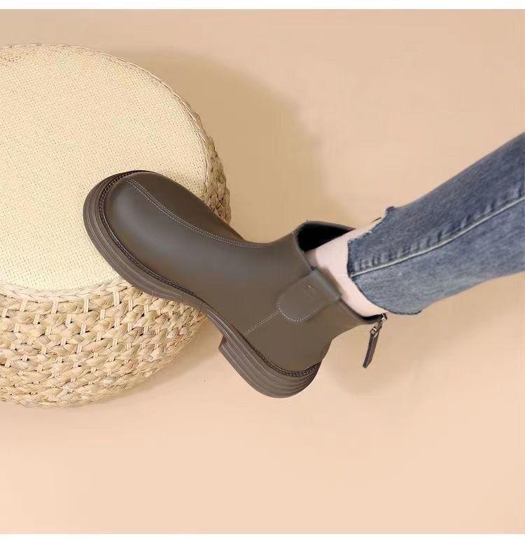 Soft Leather Chelsea Ankle Boots - Autumn 2025, Thick Sole, British Style, Women's Slimming Default Design