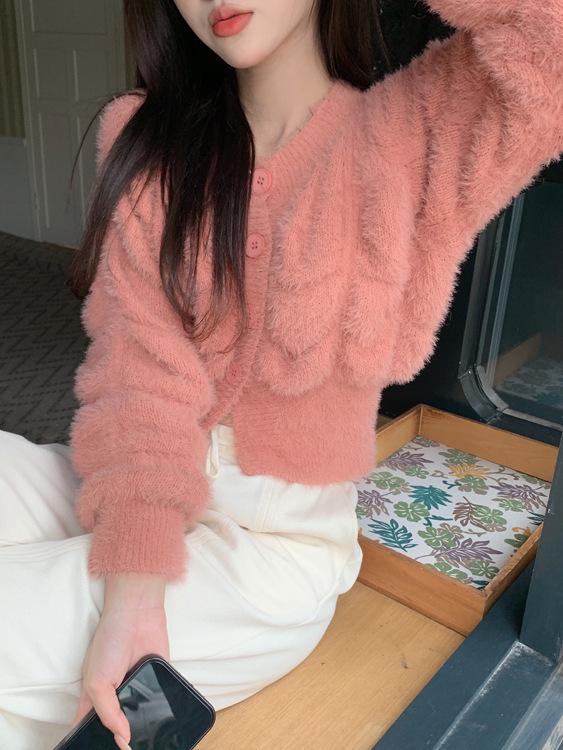Korean Style Hollow Knit Cardigan - Autumn Winter Soft & Gentle Solid Color Sweater Coat for Women