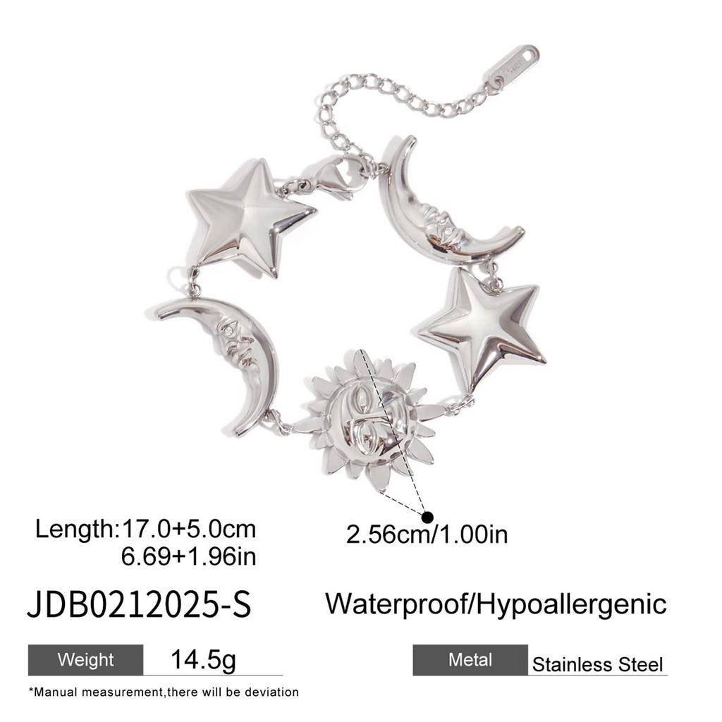 Youthway Stainless Steel Large Star Moon Bracelet Niche Design For Daily Commuting Fashion Accessory
