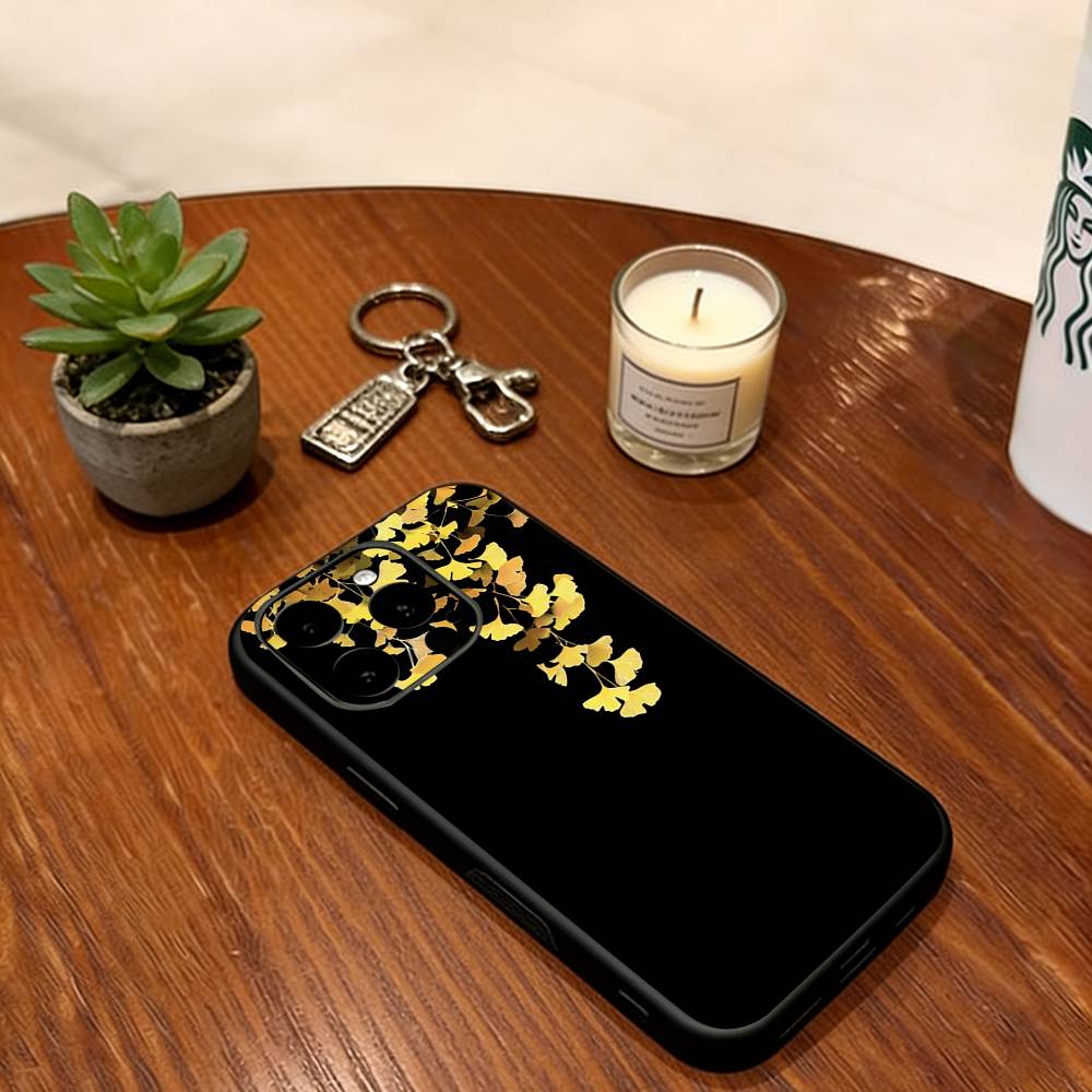 

Ginkgo Leaves Phone Case For iPhone 17, 16,15,14,13,12,11 Plus,Pro Max, Others Soft Silicone Black Cover iPhone13ProMax