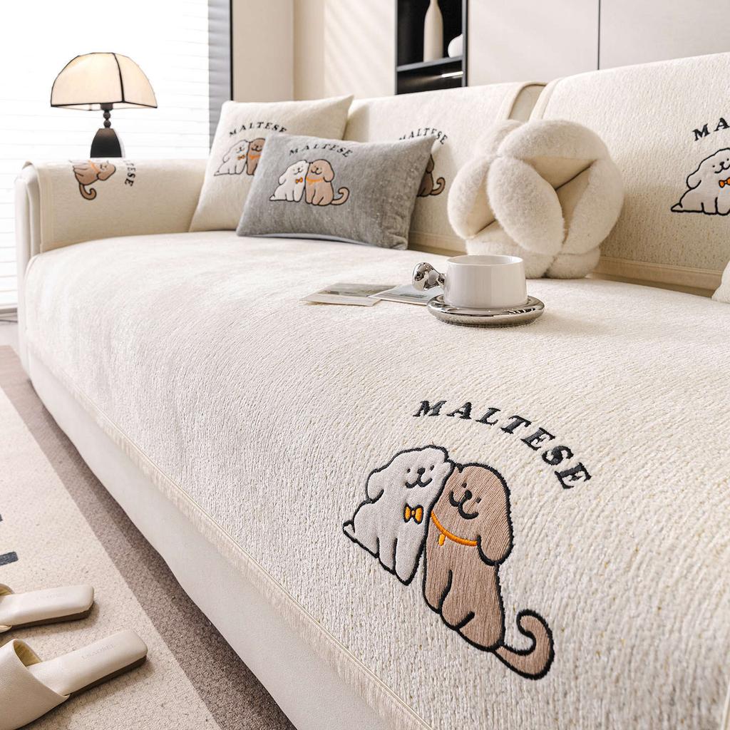 Colorful Cartoon Embroidered Sofa Cushion with Anti-skid High-end Feel Sofa Cover Cloth Towel All Season Universal Seat Cushion