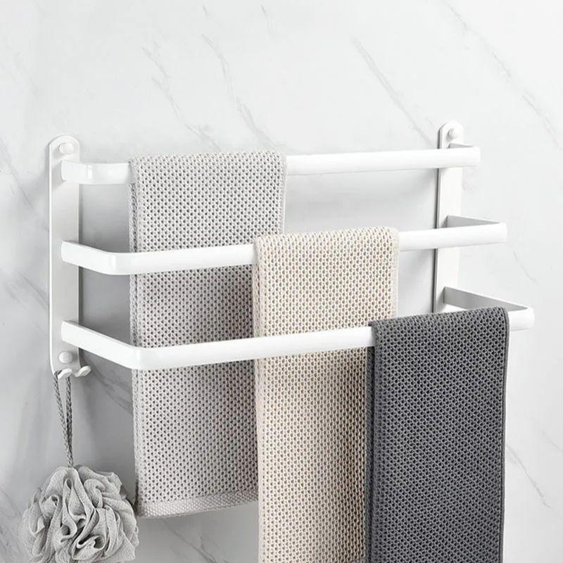 White Aluminum Bathroom Towel Rod Wall-mounted Toilet Towel Storage Rack 1/2/3 Layer Rod Towel Rack Bathroom Hardware 30-50cm