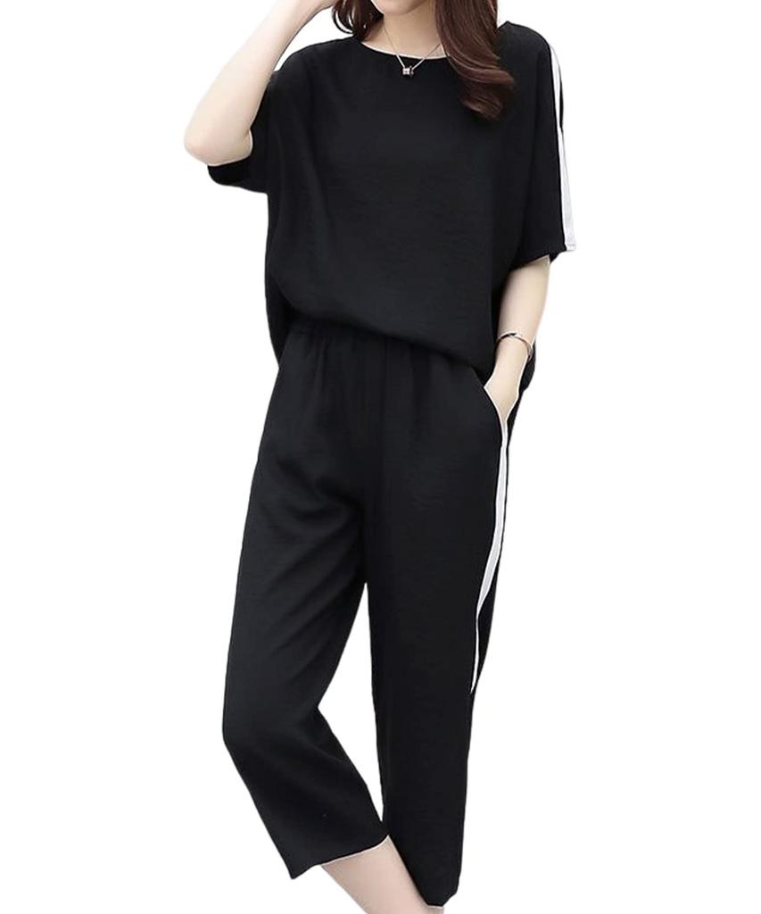 Blanc Blanc Top and Bottom Cut and Everyday Office Training Plus Sizes Stylish Set, Sewn, Pants, Striped, Loungewear, Wear, Spring, Summer, Autumn,