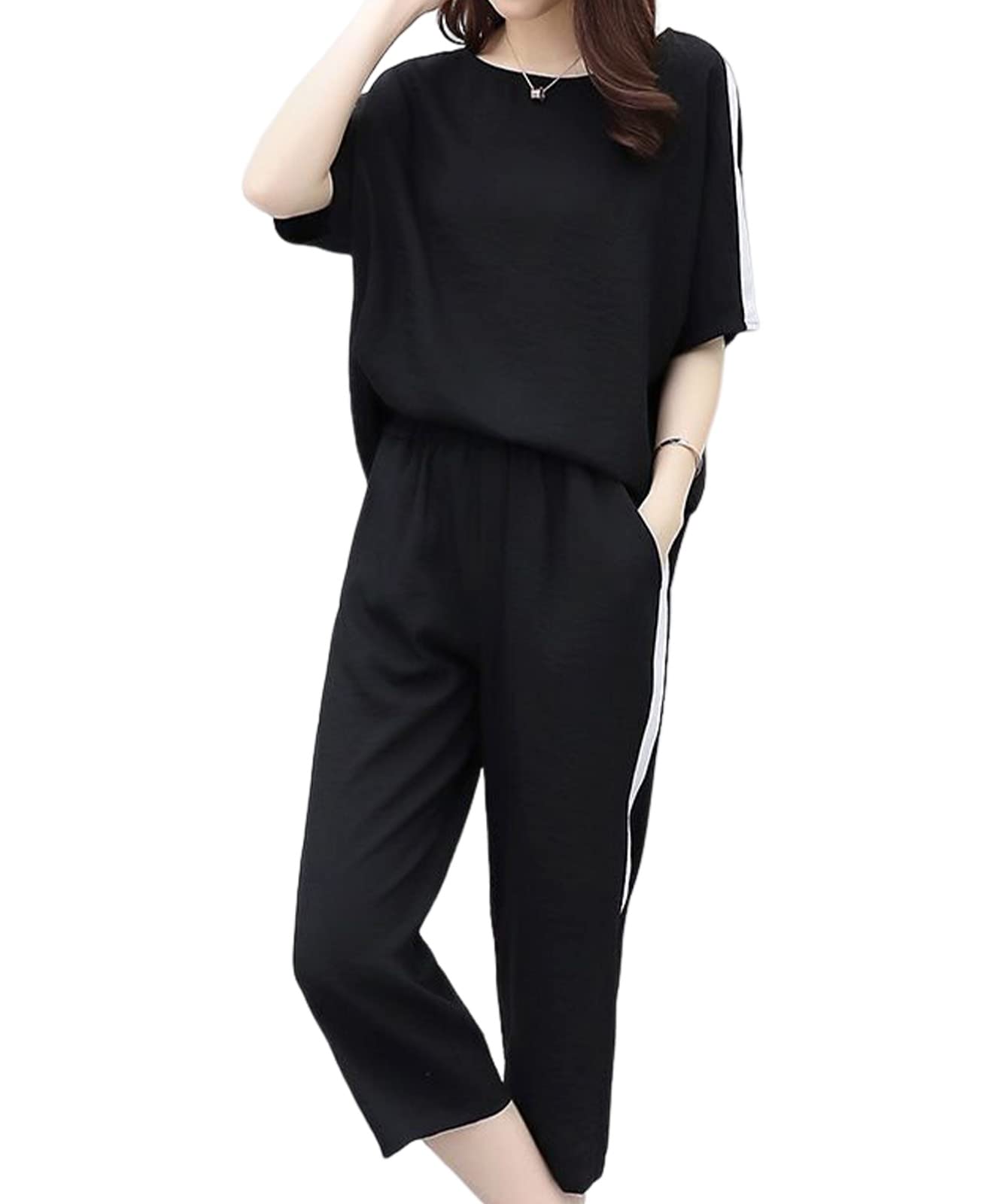 

Верх и низ скроены и сшиты повседневный весна весна крой и бедро кэжуал большой комплект [Blanc Blanc] комплект, брюки, линия, домашняя одежда, носить, весна, лето, чёрный