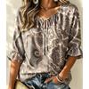 Women's Vintage Burgundy Rose Tie Neck Blouse Ruffle 3/4 Sleeve Relaxed Fit Daily Office Dating Shirt