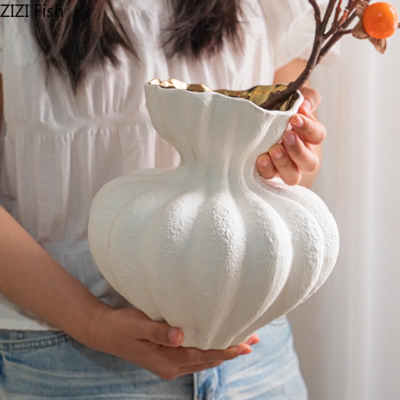 Minimalist White Ceramic Vase Flower Pots Desk Decoration Flowers Arrangement Porcelain Floral Vases Room Aesthetic Decor