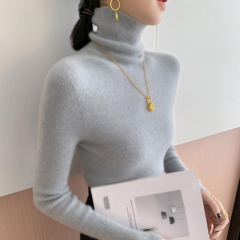 Women's Seamless Ribbed Cashmere Sweater – Slim Fit, High Neck, Figure-Flattering, Lightweight Knit Base Layer